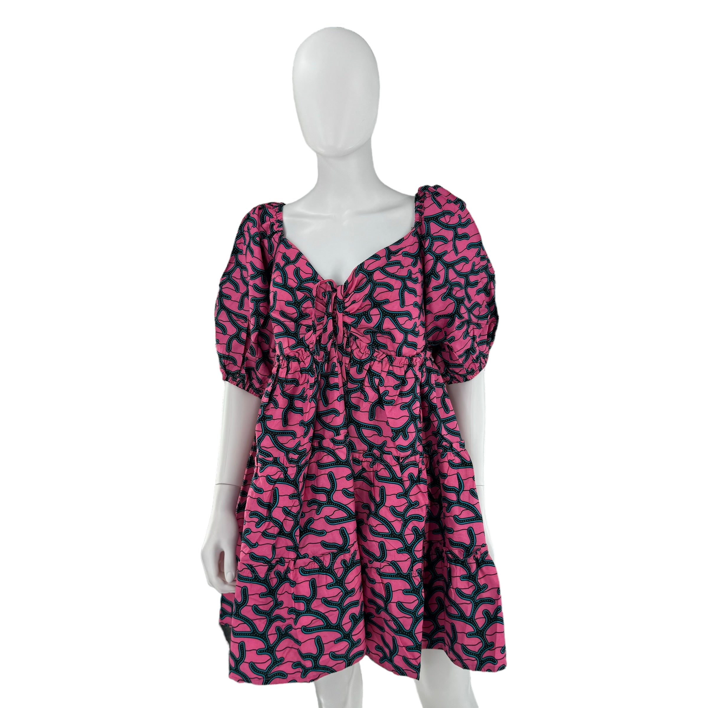 Elsamama Pink Bimpe Abstract Cotton Tiered Mini Dress